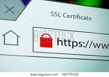 Close-up of a browser window showing lock icon during SSL connection