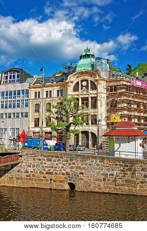 Bank Sparkasse At Promenade And Tepla River In Karlovy Vary