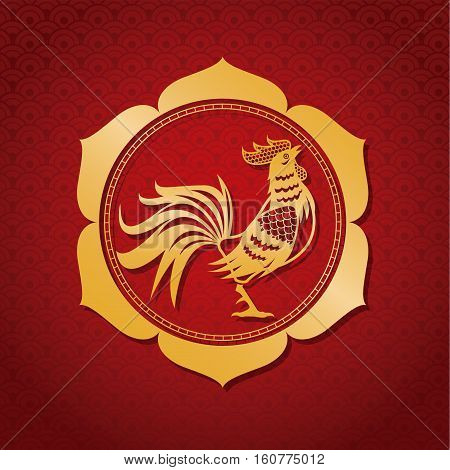 year rooster chinese calendar gold frame vector illustion eps 10