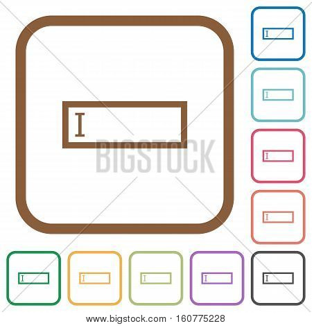 Editbox simple icons in color rounded square frames on white background