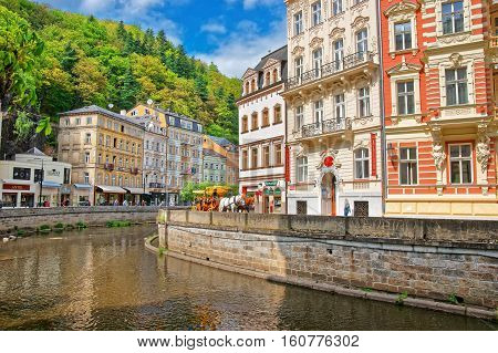 Tepla River And Its Promenade In Karlovy Vary