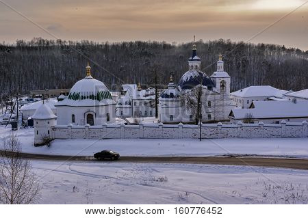 Priirtyshsky, Russia - November 18, 2011: Ioanno-Vvedensky female monastery. John Predtechi's church, Seraphim Sarovsky's church. Tobolsk district. Winter view