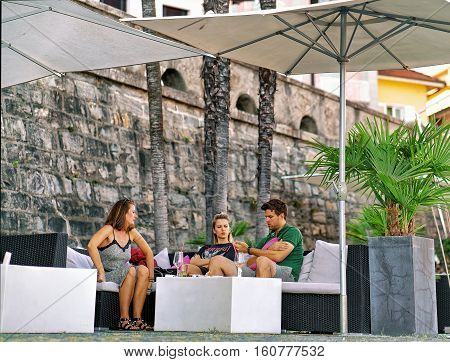 People In Street Restaurant In Ascona Town Of Switzerland