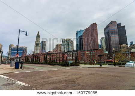 Financial District At North End Park In Boston Us