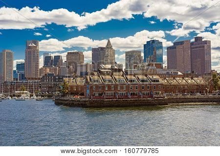 Long Wharf With Customhouse Block In Financial District Of Boston