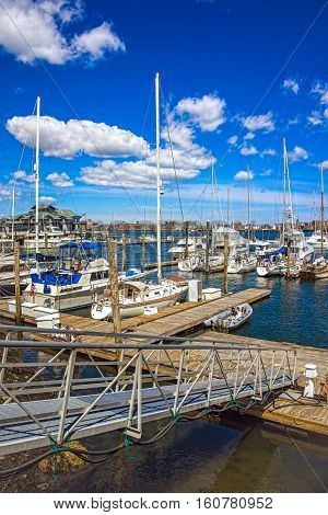 Pier Of Long Wharf And Sailboats In Boston