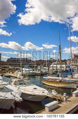 Pier Of Long Wharf With Customhouse Block And Sailboats Yachts