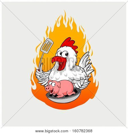 Vector illustration of a barbecue with pork and chicken