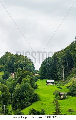 Chalets Of Brienz Village And Brienzer Rothorn Mountain Bern Switzerland
