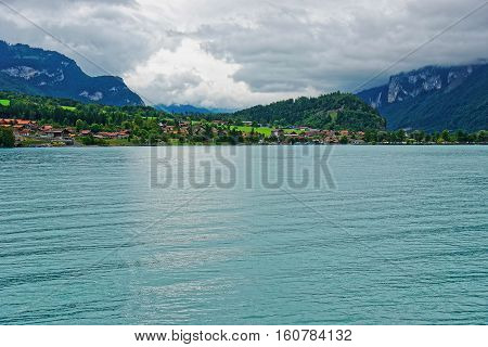 Panorama On Lake Brienz And Brienzer Rothorn Mountain Bern Swiss