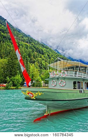 Ship On Lake Brienz And Brienzer Rothorn Mountain Bern Switzerland
