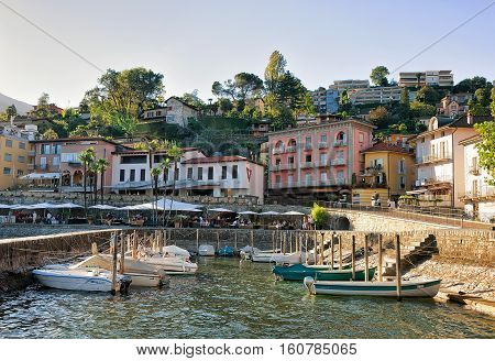 Boats At Waterfront In Expensive Resort Ascona In Ticino
