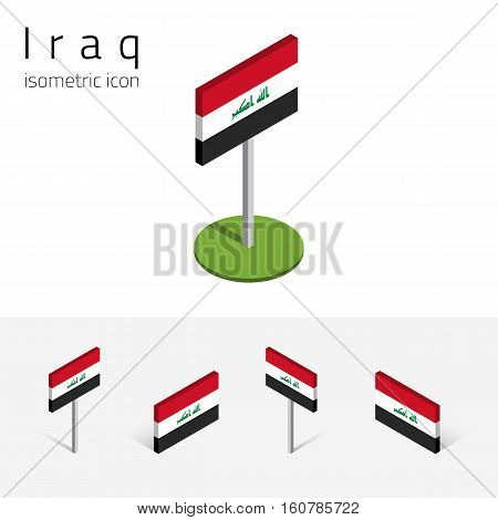 Iraqi flag (Republic of Iraq) vector set of isometric flat icons 3D style different views. 100% editable design elements for banner website presentation infographic poster map. Eps 10