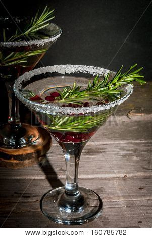 Christmas Cocktail With Cranberries And Rosemary