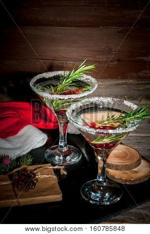 Christmas Cocktail With Cranberries And Rosemary