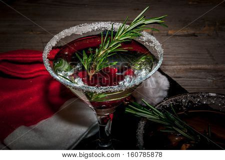 Christmas Cocktail With Cranberries And Rosemary