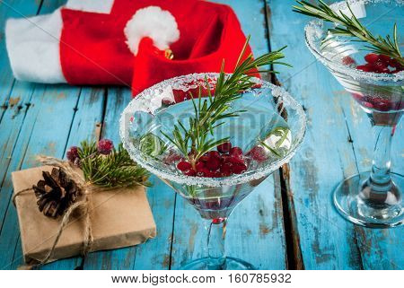Christmas Cocktail With Cranberries And Rosemary
