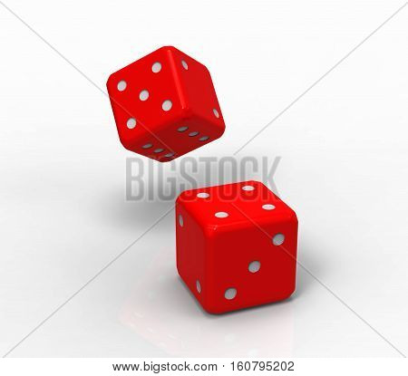 Two red dices 3d rendering on white background