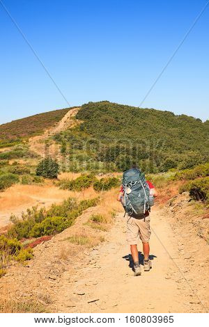 RABANAL SPAIN - AUGUST 05: Pilgrimn along the way of St. James on August 05 2016