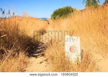 RABANAL SPAIN - AUGUST 05: Pilgrimn along the way of St. James on August 05 2016