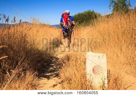 RABANAL SPAIN - AUGUST 05: Pilgrimn along the way of St. James on August 05 2016