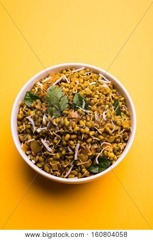 dry and simple moong dal usal or healthy sprouted Green gram spicy usal, fried in oil