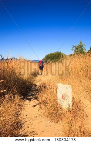 RABANAL SPAIN - AUGUST 05: Pilgrimn along the way of St. James on August 05 2016