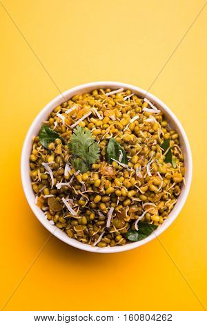 dry and simple moong dal usal or healthy sprouted Green gram spicy usal, fried in oil