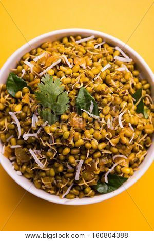 dry and simple moong dal usal or healthy sprouted Green gram spicy usal, fried in oil
