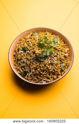 dry and simple moong dal usal or healthy sprouted Green gram spicy usal, fried in oil