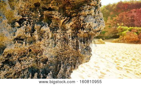 Close up of erosion Rock on the beach at Kouri Jima island. Okinawa Japan
