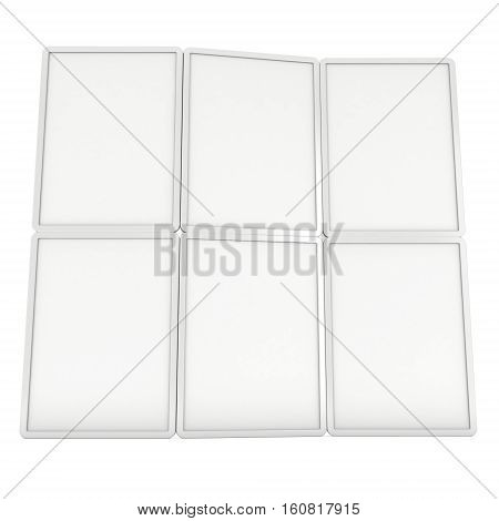 Blank Fold Up Banner Stands. Trade show booth white and blank. 3d render illustration isolated on white background. Template mockup for your design.