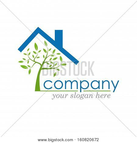 Vector sign eco house, protect tree in house