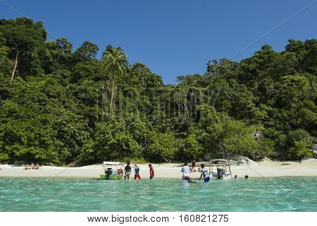 TERENGGANU MALAYSIA - JUNE 17 2008 : Tourist at Perhentian Kecil Island beach Terengganu Malaysia.