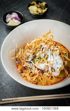 Khao soi Khao Soi Recipe Northern Style Curried Noodle Soup with coconut milk Northern Thai cuisine.