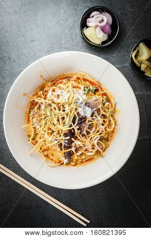 Khao soi Khao Soi Recipe Northern Style Curried Noodle Soup with coconut milk Northern Thai cuisine.