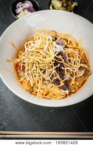 Khao soi Khao Soi Recipe Northern Style Curried Noodle Soup with coconut milk Northern Thai cuisine.