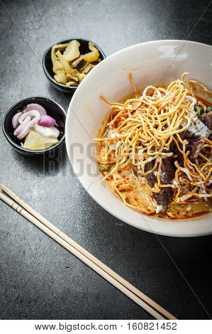 Khao soi Khao Soi Recipe Northern Style Curried Noodle Soup with coconut milk Northern Thai cuisine.