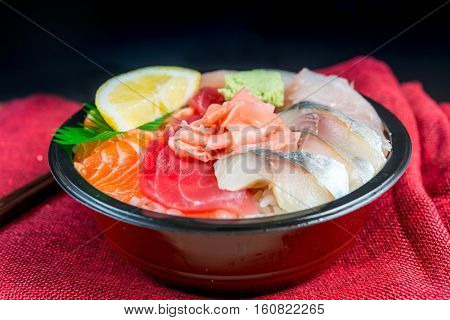 japanese food Mix Sashimi Chirashi Rice Bowl