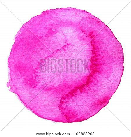 Pink Watercolor Circle. Stain With Paper Texture. Design Element Isolated On White Background. Hand