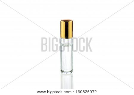 Borneol water in glass bottles isolated on a white background.