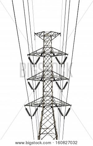 High voltage transmission lines isolated on white background. This has clipping path.