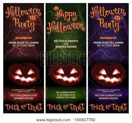 Vector Illustration with handwritten brush lettering. Halloween vertical banners or flyers.