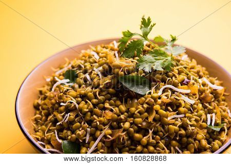 dry and simple moong dal usal or healthy sprouted Green gram spicy usal, fried in oil