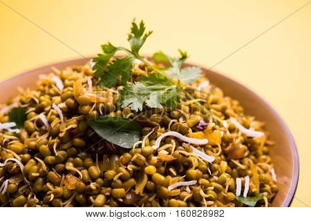 dry and simple moong dal usal or healthy sprouted Green gram spicy usal, fried in oil