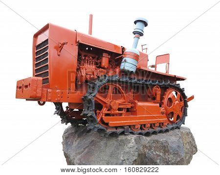 Abstract Red Old Tractor Isolated Over White