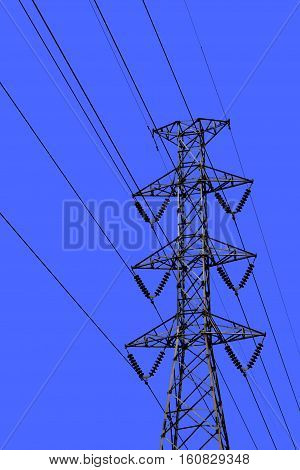 High voltage transmission lines isolated on a sky background. This has clipping path.