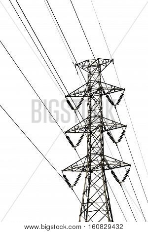 High voltage transmission lines isolated on a white background. This has clipping path.