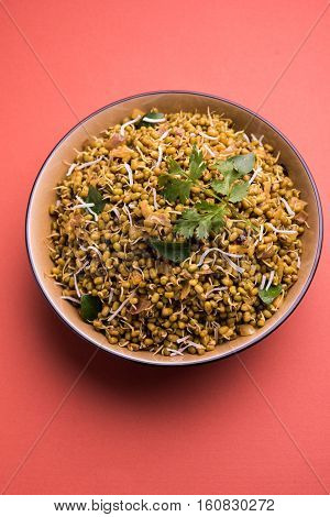 dry and simple moong dal usal or healthy sprouted Green gram spicy usal, fried in oil
