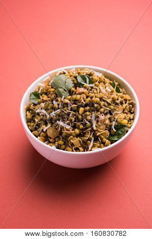 dry and simple moong dal usal or healthy sprouted Green gram spicy usal, fried in oil